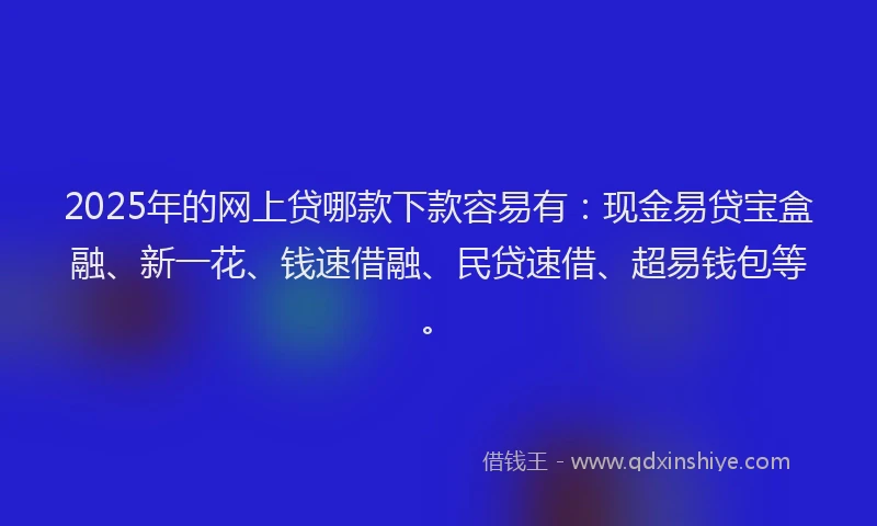 2025年的网上贷哪款下款容易有：现金易贷宝盒融、新一花、钱速借融、民贷速借、超易钱包等。