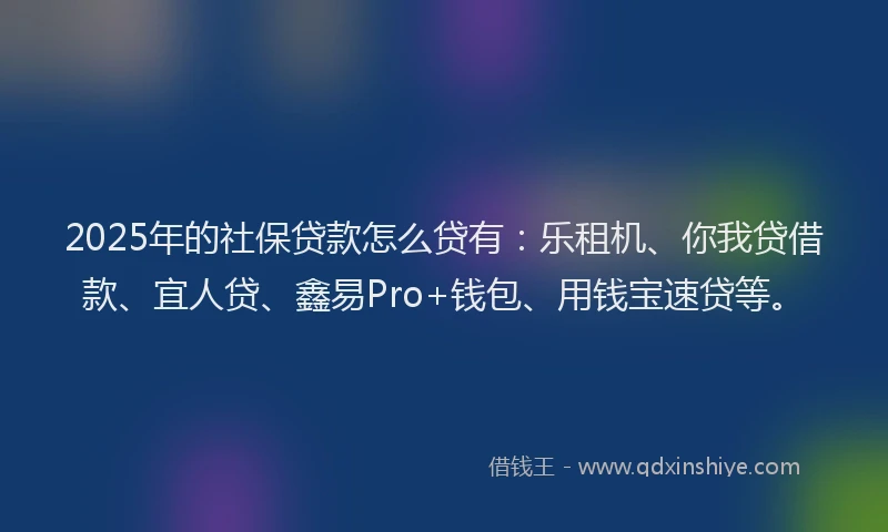 2025年的社保贷款怎么贷有：乐租机、你我贷借款、宜人贷、鑫易Pro+钱包、用钱宝速贷等。