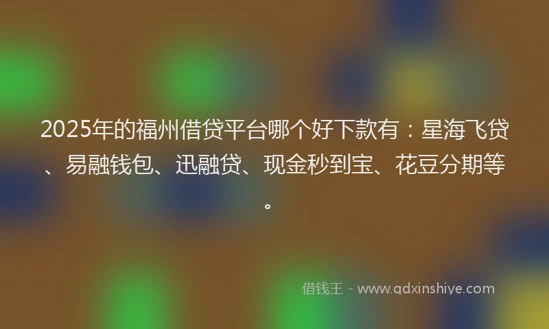 2025年的福州借贷平台哪个好下款有：星海飞贷、易融钱包、迅融贷、现金秒到宝、花豆分期等。