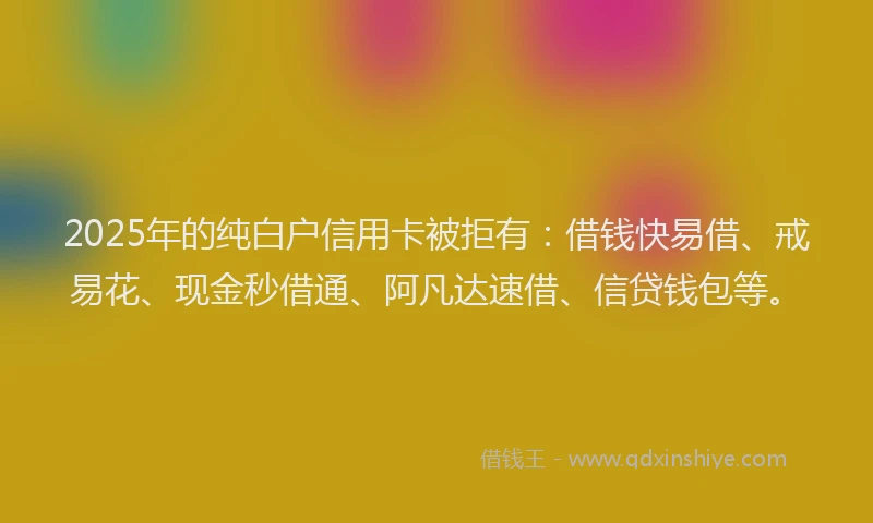 2025年的纯白户信用卡被拒有：借钱快易借、戒易花、现金秒借通、阿凡达速借、信贷钱包等。