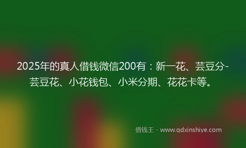 2025年的真人借钱微信200有：新一花、芸豆分-芸豆花、小花钱包、小米分期、花花卡等。