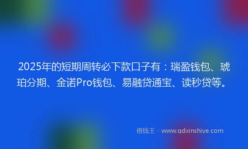 2025年的短期周转必下款口子有：瑞盈钱包、琥珀分期、金诺Pro钱包、易融贷通宝、读秒贷等。