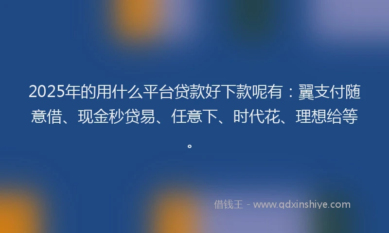 2025年的用什么平台贷款好下款呢有：翼支付随意借、现金秒贷易、任意下、时代花、理想给等。