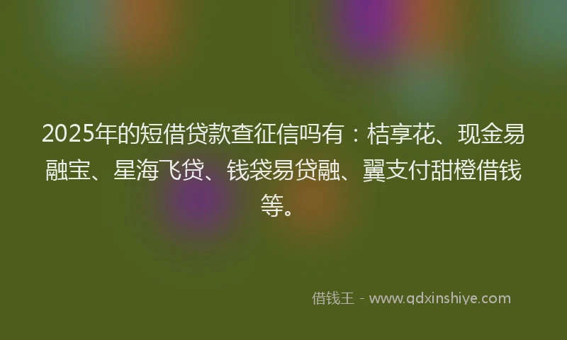 2025年的短借贷款查征信吗有：桔享花、现金易融宝、星海飞贷、钱袋易贷融、翼支付甜橙借钱等。