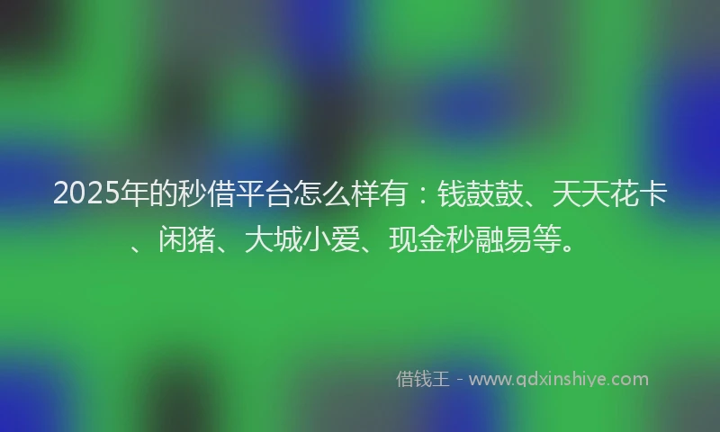 2025年的秒借平台怎么样有：钱鼓鼓、天天花卡、闲猪、大城小爱、现金秒融易等。