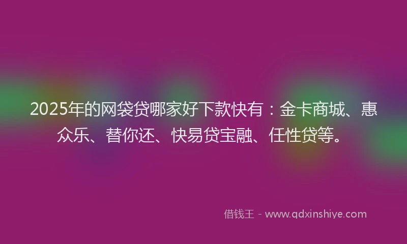 2025年的网袋贷哪家好下款快有：金卡商城、惠众乐、替你还、快易贷宝融、任性贷等。