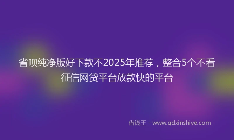 省呗纯净版好下款不2025年推荐，整合5个不看征信网贷平台放款快的平台