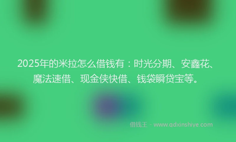 2025年的米拉怎么借钱有：时光分期、安鑫花、魔法速借、现金侠快借、钱袋瞬贷宝等。