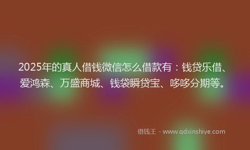 2025年的真人借钱微信怎么借款有：钱贷乐借、爱鸿森、万盛商城、钱袋瞬贷宝、哆哆分期等。