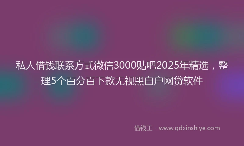 私人借钱联系方式微信3000贴吧2025年精选，整理5个百分百下款无视黑白户网贷软件