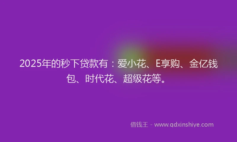 2025年的秒下贷款有：爱小花、E享购、金亿钱包、时代花、超级花等。