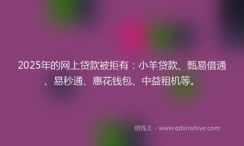 2025年的网上贷款被拒有：小羊贷款、甄易借通、易秒通、惠花钱包、中益租机等。