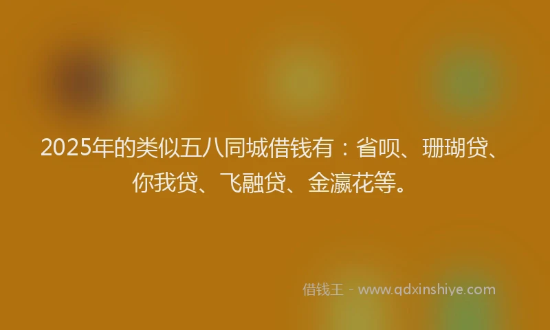 2025年的类似五八同城借钱有：省呗、珊瑚贷、你我贷、飞融贷、金瀛花等。
