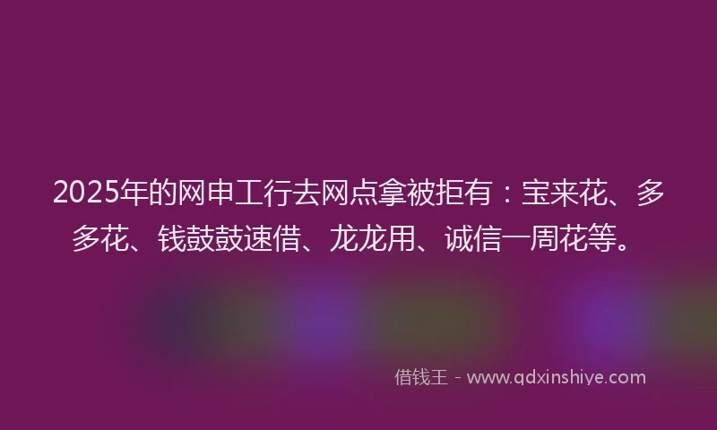 2025年的网申工行去网点拿被拒有：宝来花、多多花、钱鼓鼓速借、龙龙用、诚信一周花等。