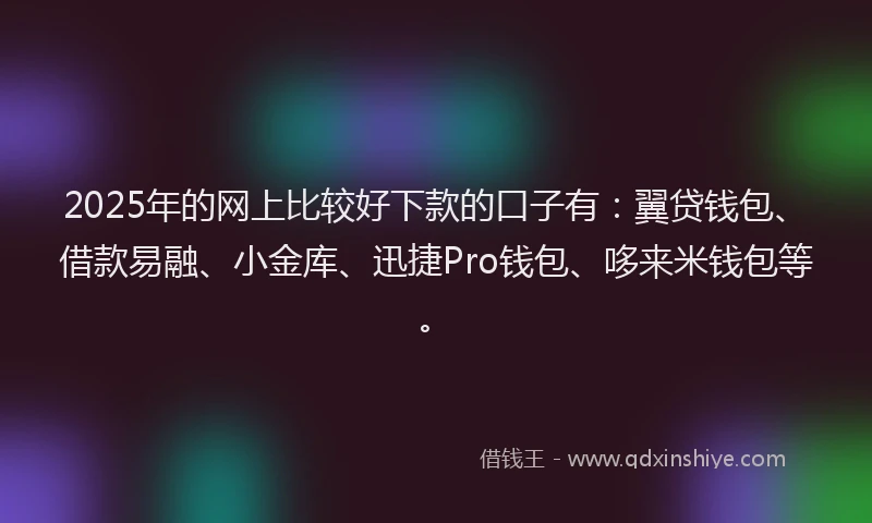 2025年的网上比较好下款的口子有：翼贷钱包、借款易融、小金库、迅捷Pro钱包、哆来米钱包等。