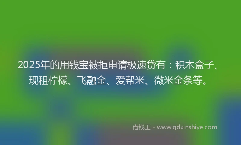 2025年的用钱宝被拒申请极速贷有：积木盒子、现租柠檬、飞融金、爱帮米、微米金条等。