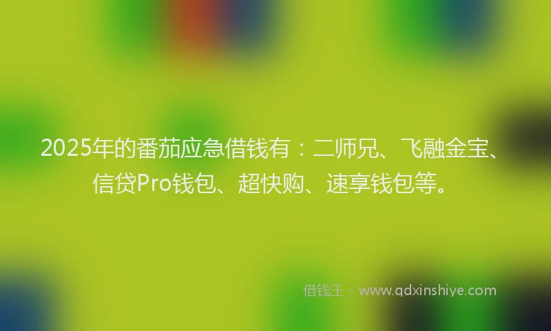 2025年的番茄应急借钱有：二师兄、飞融金宝、信贷Pro钱包、超快购、速享钱包等。
