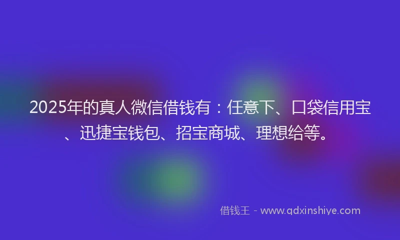 2025年的真人微信借钱有：任意下、口袋信用宝、迅捷宝钱包、招宝商城、理想给等。