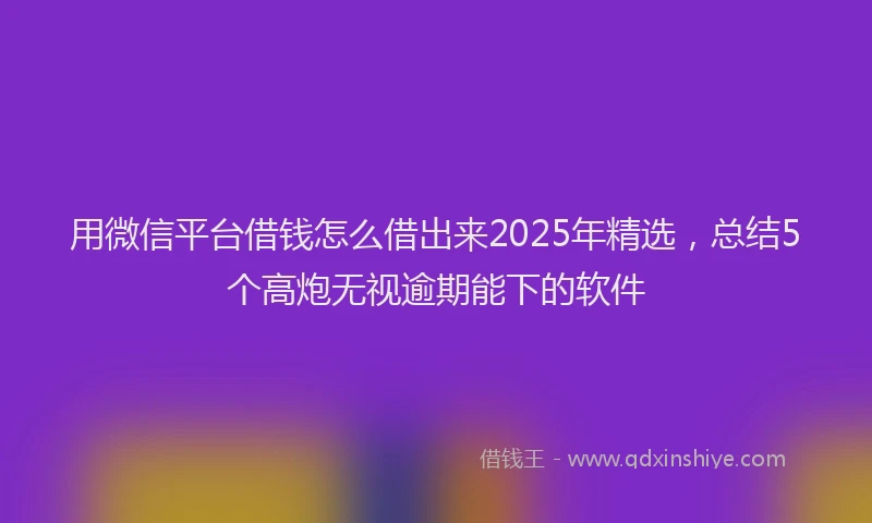 用微信平台借钱怎么借出来2025年精选，总结5个高炮无视逾期能下的软件