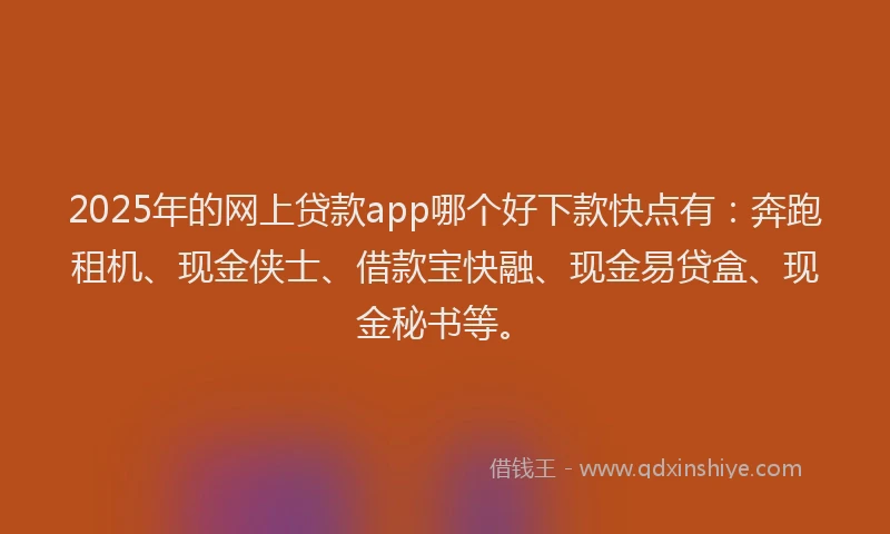 2025年的网上贷款app哪个好下款快点有：奔跑租机、现金侠士、借款宝快融、现金易贷盒、现金秘书等。