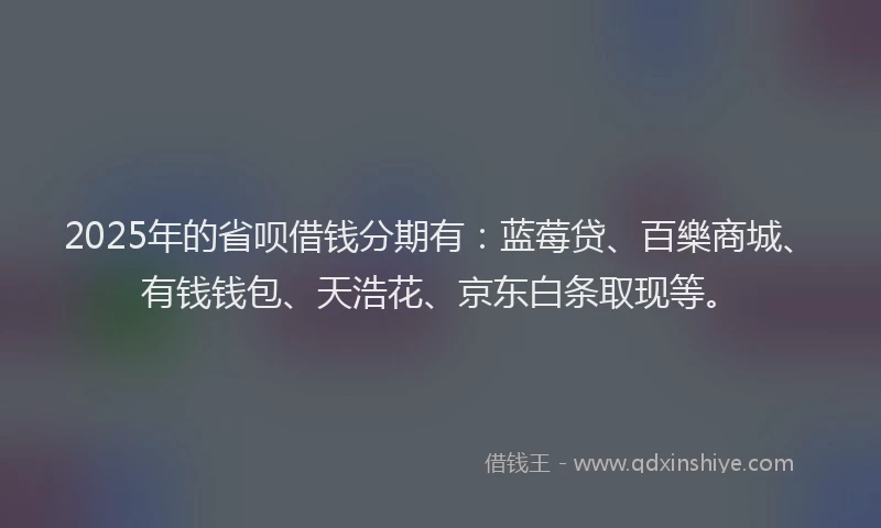 2025年的省呗借钱分期有：蓝莓贷、百樂商城、有钱钱包、天浩花、京东白条取现等。