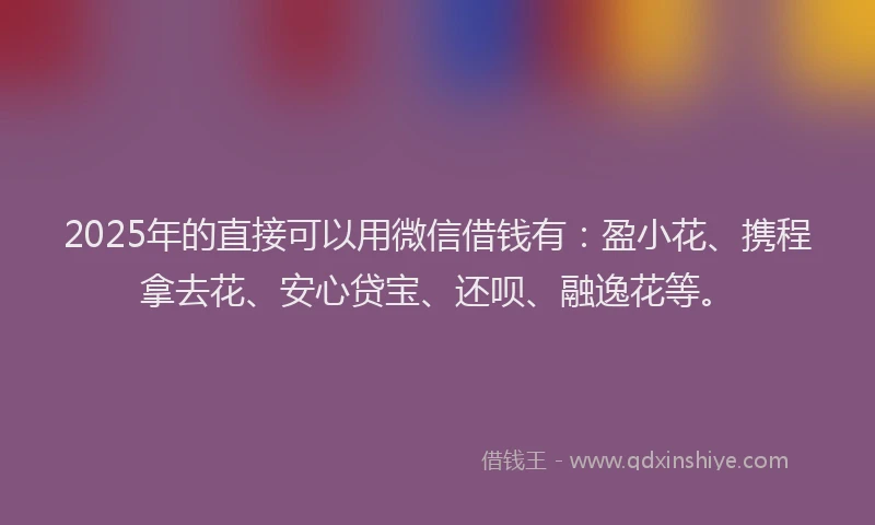 2025年的直接可以用微信借钱有：盈小花、携程拿去花、安心贷宝、还呗、融逸花等。