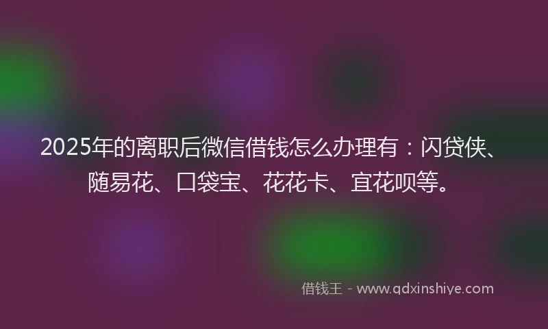 2025年的离职后微信借钱怎么办理有：闪贷侠、随易花、口袋宝、花花卡、宜花呗等。