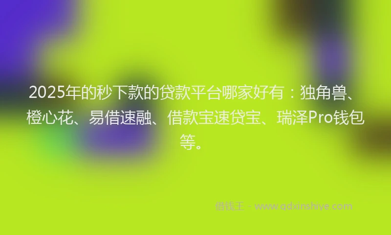 2025年的秒下款的贷款平台哪家好有：独角兽、橙心花、易借速融、借款宝速贷宝、瑞泽Pro钱包等。