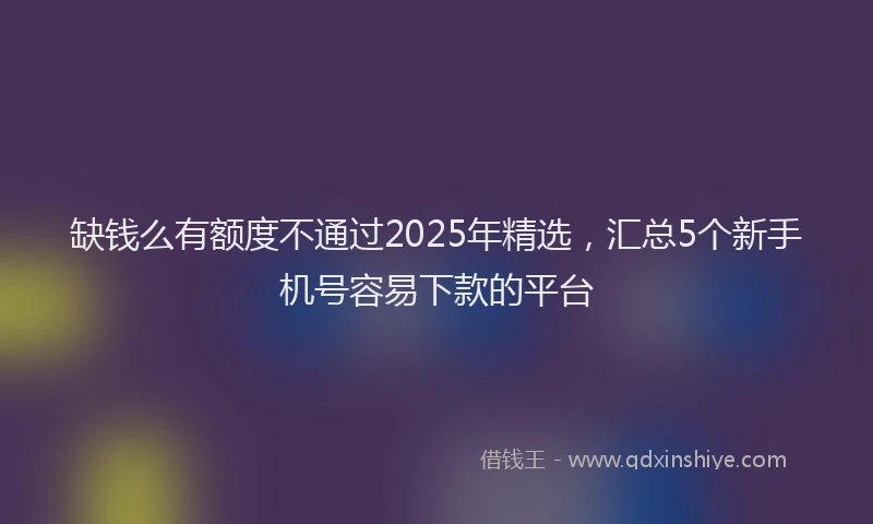 缺钱么有额度不通过2025年精选，汇总5个新手机号容易下款的平台