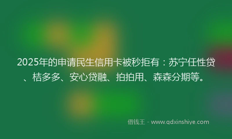 2025年的申请民生信用卡被秒拒有：苏宁任性贷、桔多多、安心贷融、拍拍用、森森分期等。