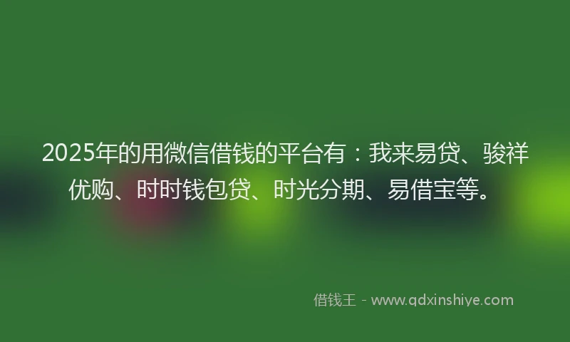 2025年的用微信借钱的平台有：我来易贷、骏祥优购、时时钱包贷、时光分期、易借宝等。