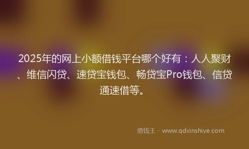 2025年的网上小额借钱平台哪个好有：人人聚财、维信闪贷、速贷宝钱包、畅贷宝Pro钱包、信贷通速借等。