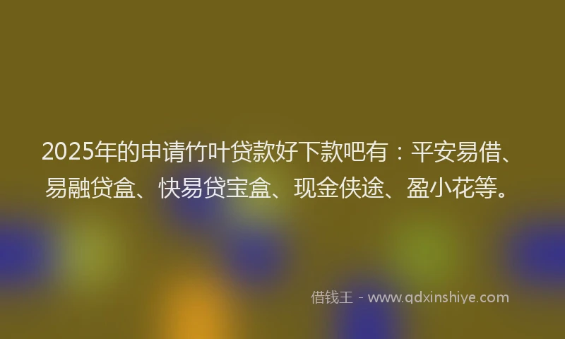 2025年的申请竹叶贷款好下款吧有：平安易借、易融贷盒、快易贷宝盒、现金侠途、盈小花等。