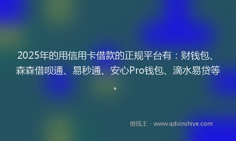 2025年的用信用卡借款的正规平台有：财钱包、森森借呗通、易秒通、安心Pro钱包、滴水易贷等。