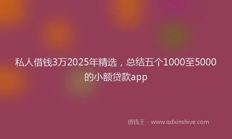 私人借钱3万2025年精选，总结五个1000至5000的小额贷款app