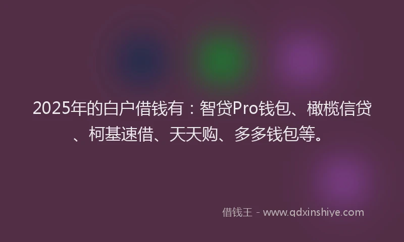 2025年的白户借钱有：智贷Pro钱包、橄榄信贷、柯基速借、天天购、多多钱包等。