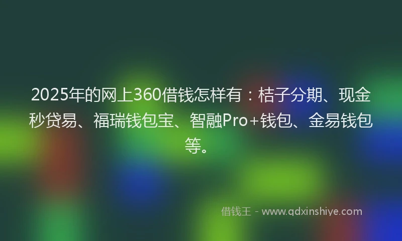 2025年的网上360借钱怎样有：桔子分期、现金秒贷易、福瑞钱包宝、智融Pro+钱包、金易钱包等。