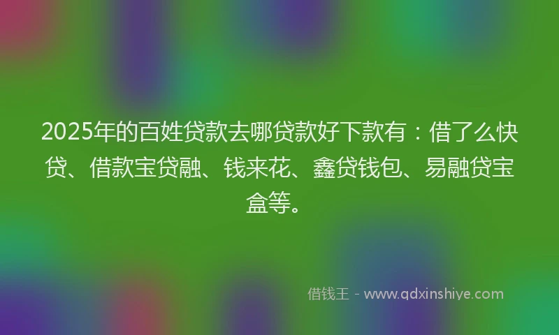 2025年的百姓贷款去哪贷款好下款有：借了么快贷、借款宝贷融、钱来花、鑫贷钱包、易融贷宝盒等。