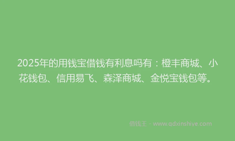 2025年的用钱宝借钱有利息吗有：橙丰商城、小花钱包、信用易飞、森泽商城、金悦宝钱包等。