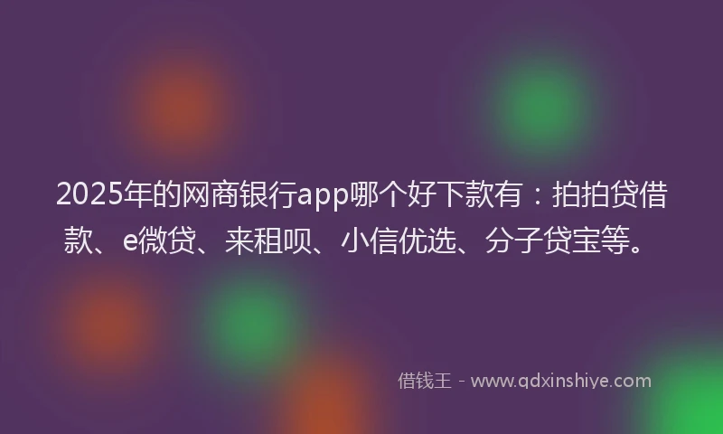 2025年的网商银行app哪个好下款有：拍拍贷借款、e微贷、来租呗、小信优选、分子贷宝等。