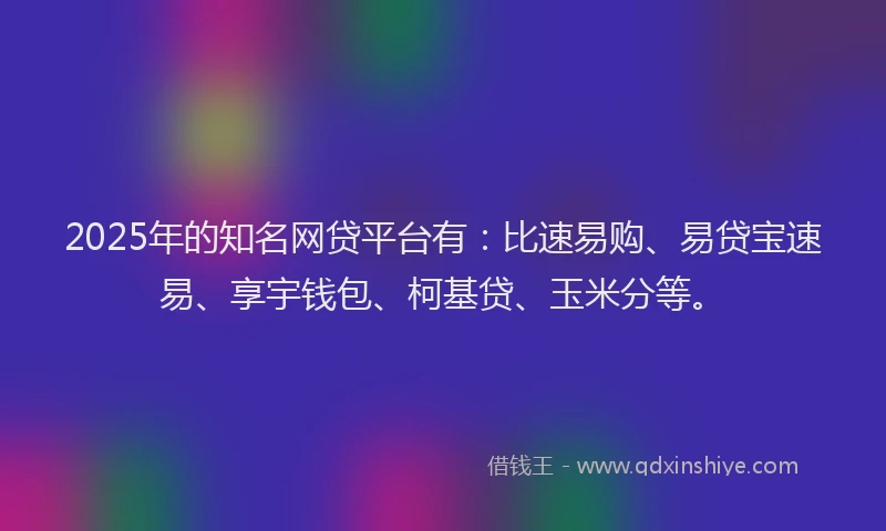 2025年的知名网贷平台有：比速易购、易贷宝速易、享宇钱包、柯基贷、玉米分等。