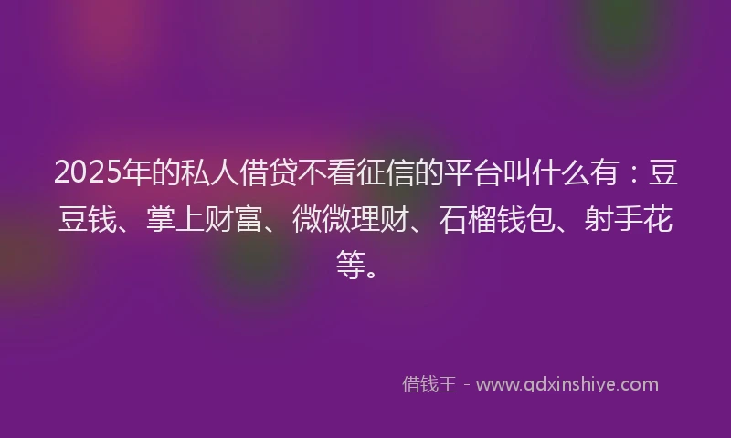 2025年的私人借贷不看征信的平台叫什么有：豆豆钱、掌上财富、微微理财、石榴钱包、射手花等。