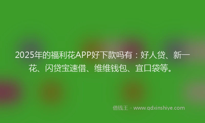 2025年的福利花APP好下款吗有：好人贷、新一花、闪贷宝速借、维维钱包、宜口袋等。