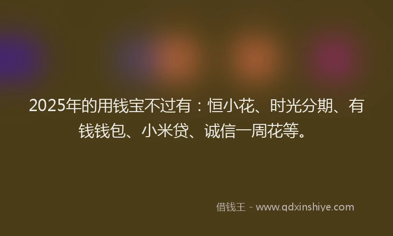 2025年的用钱宝不过有：恒小花、时光分期、有钱钱包、小米贷、诚信一周花等。