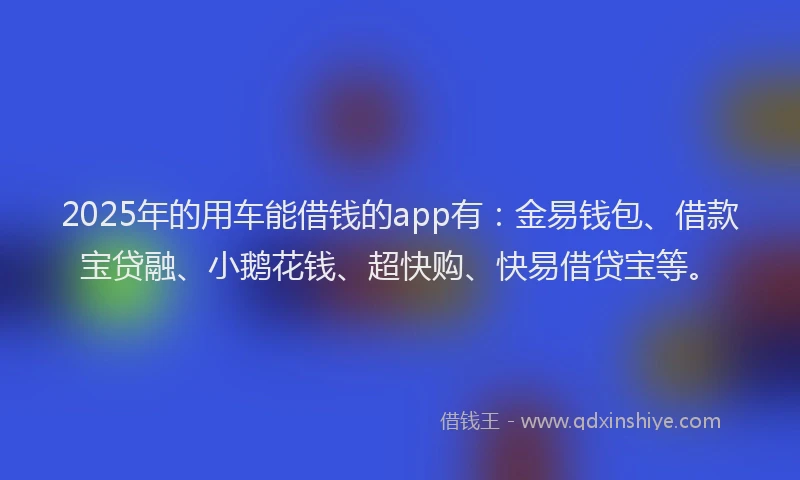 2025年的用车能借钱的app有：金易钱包、借款宝贷融、小鹅花钱、超快购、快易借贷宝等。