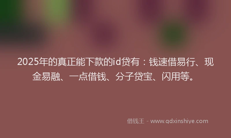 2025年的真正能下款的id贷有：钱速借易行、现金易融、一点借钱、分子贷宝、闪用等。