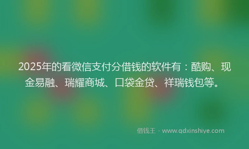 2025年的看微信支付分借钱的软件有：酷购、现金易融、瑞耀商城、口袋金贷、祥瑞钱包等。