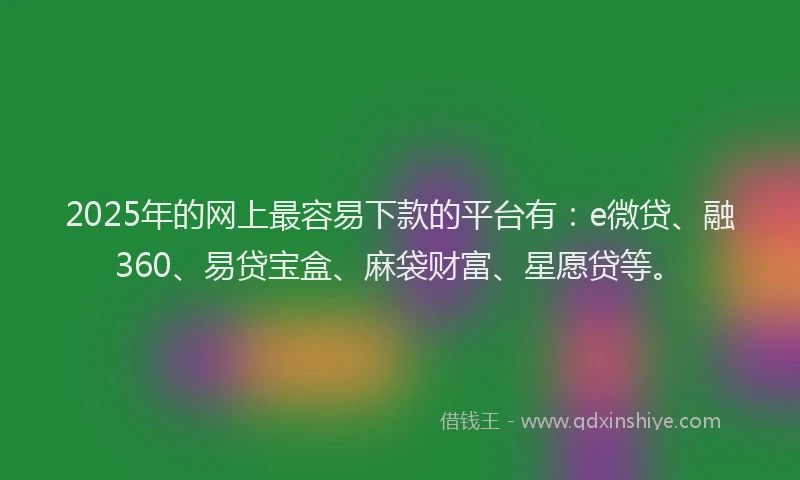 2025年的网上最容易下款的平台有：e微贷、融360、易贷宝盒、麻袋财富、星愿贷等。