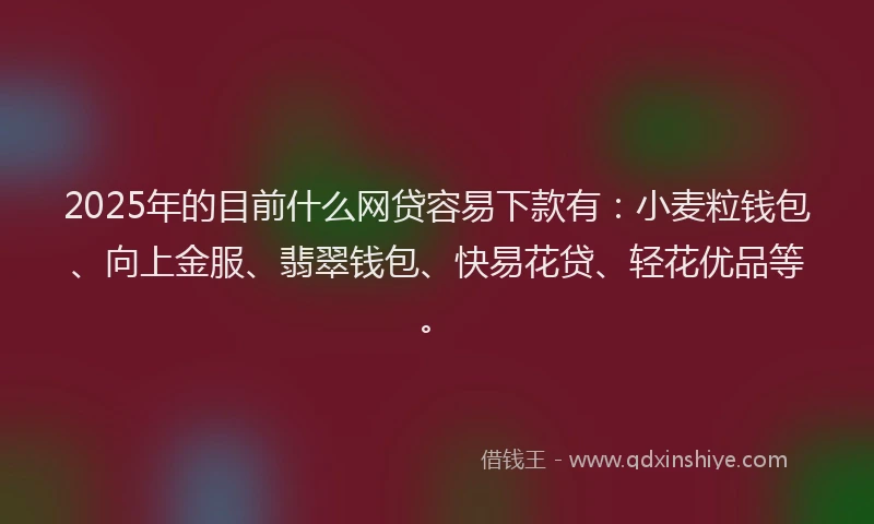 2025年的目前什么网贷容易下款有：小麦粒钱包、向上金服、翡翠钱包、快易花贷、轻花优品等。