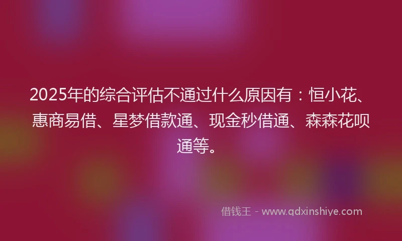 2025年的综合评估不通过什么原因有：恒小花、惠商易借、星梦借款通、现金秒借通、森森花呗通等。